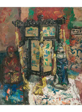 复古风沙耆油画宫灯玄关装饰画客厅沙发挂画书房手绘临摹