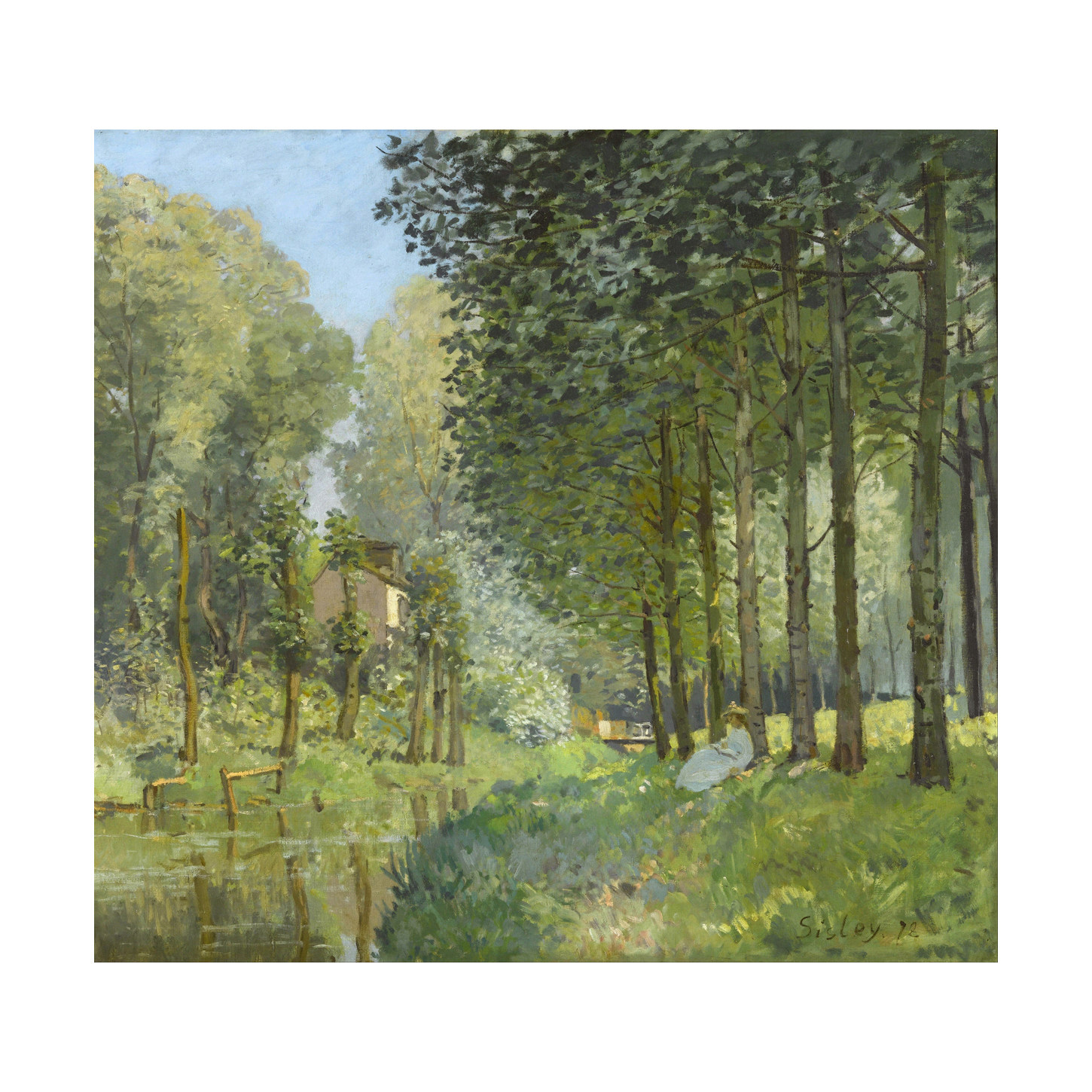 印象派风景画林边的溪畔小憩手绘临摹西斯莱油画Alfred Sisley挂图片
