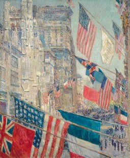 印象派名画哈萨姆Childe Hassam1917年的盟军协约日手绘临摹油画