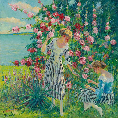 欧美女人装饰画夏季花卉印象油画Edward Cucuel 欣美画店临摹名画