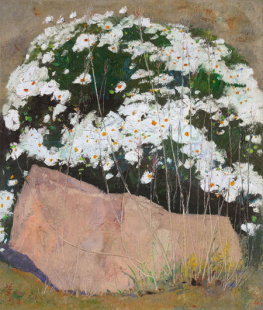吴冠中油画山菊花手工复制品新中式装饰画花卉风景无框手绘挂画