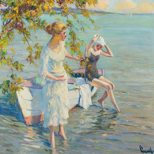 Edward Cucuel 印象派人物油画阳光女性装饰画 欣美画店临摹名画