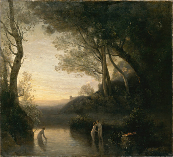 corot柯罗油画贝林佐纳的浴女世界名画临摹手工复制品