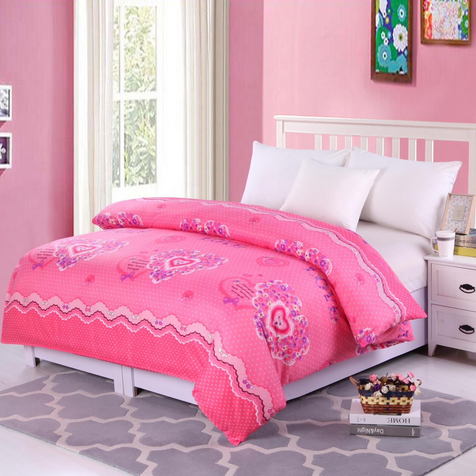 粉色碎花磨毛单人被套