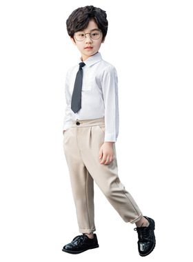 男童西裤松紧腰灰色小男s孩西装z裤子英伦夏天儿童婚礼花童礼服套