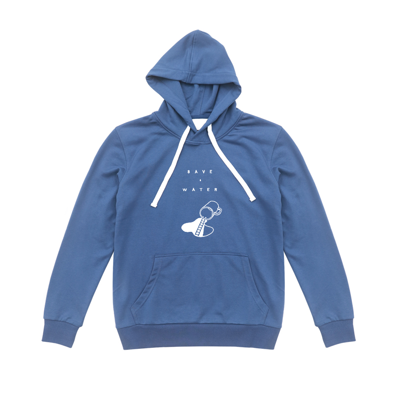 tobeme-原创设计套头连帽卫衣蓝色 纯棉 环保【save water】男款