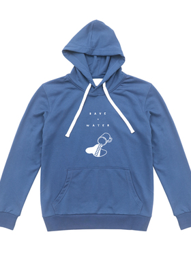tobeme-原创设计套头连帽卫衣蓝色 纯棉 环保【save water】男款