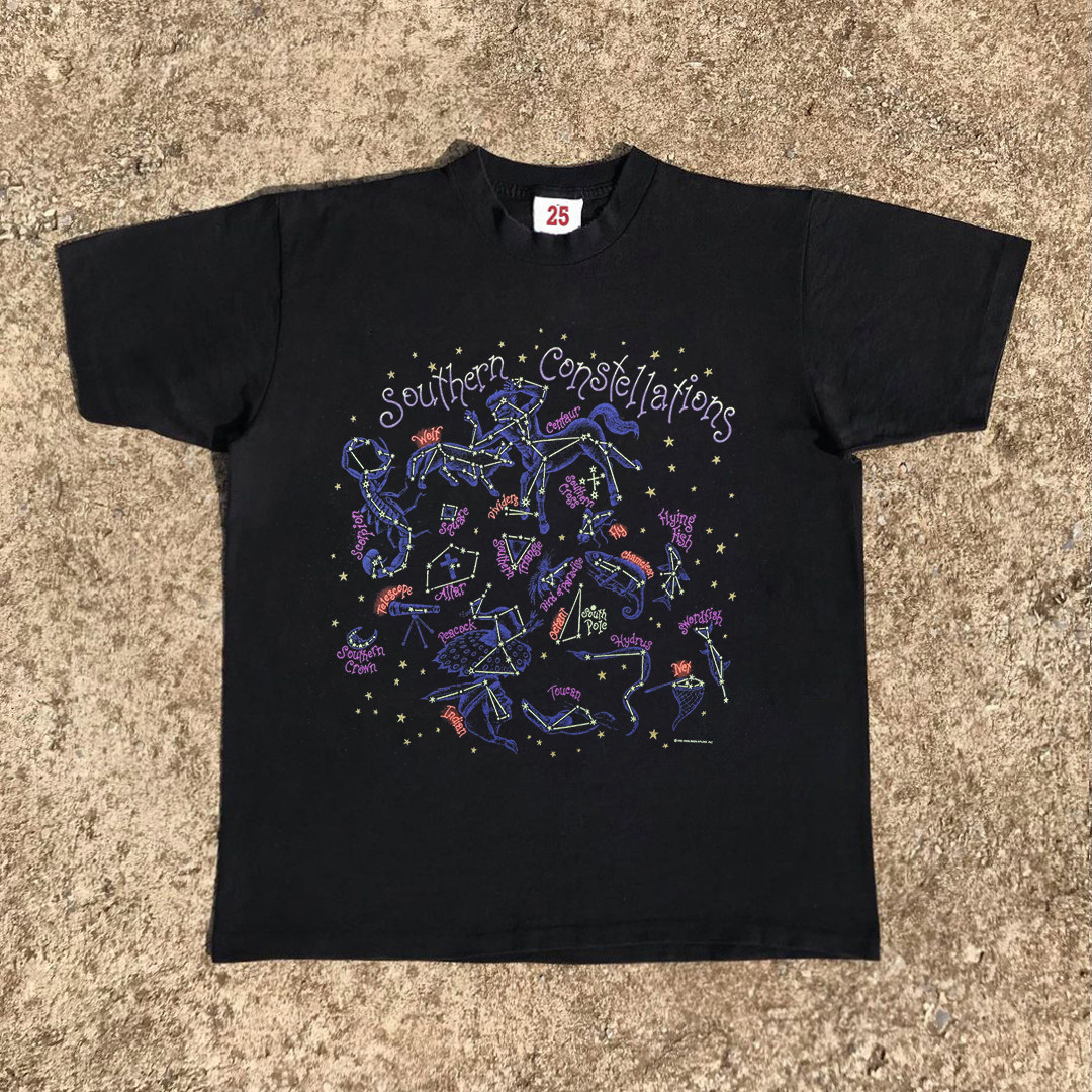 十二星座 涂鸦美式复古 嘻哈raper原创印花宽松大码半袖t恤学院风