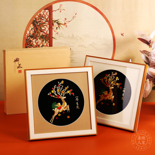 马年伴手礼一路生花麦秆画工艺品画新年礼品桌面摆件客厅装饰画