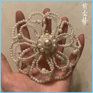 前尘梦汉服配饰民国风黄月如同款辑珠团花发夹古风配饰