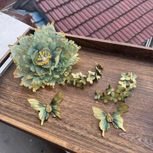 前尘梦汉服配饰古风森系烫花牡丹描金绿烫花精灵