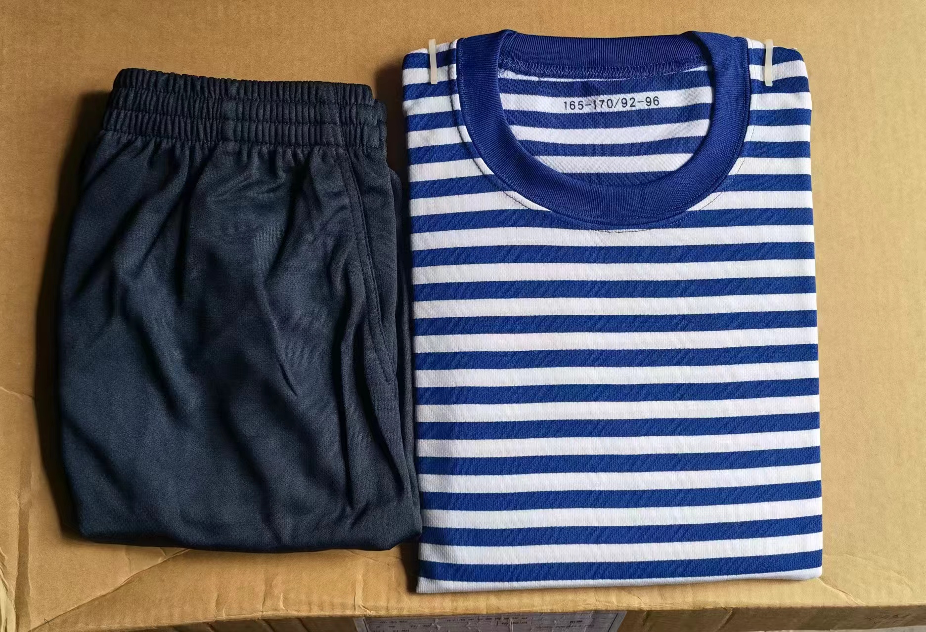 夏季半袖汗衫体能服短袖蓝白条圆领男士速干t恤透气短裤