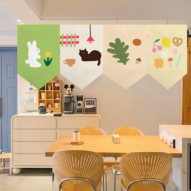 三角旗帘小吊旗卡通个性餐厅门头短帘吧台吊帘装饰帘厨房隔断定制