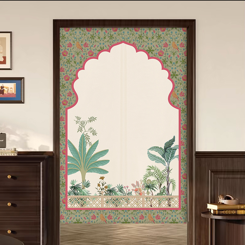 美式门帘中古卧室布帘高级感复古隔断帘免打孔厨房半帘遮挡帘定制