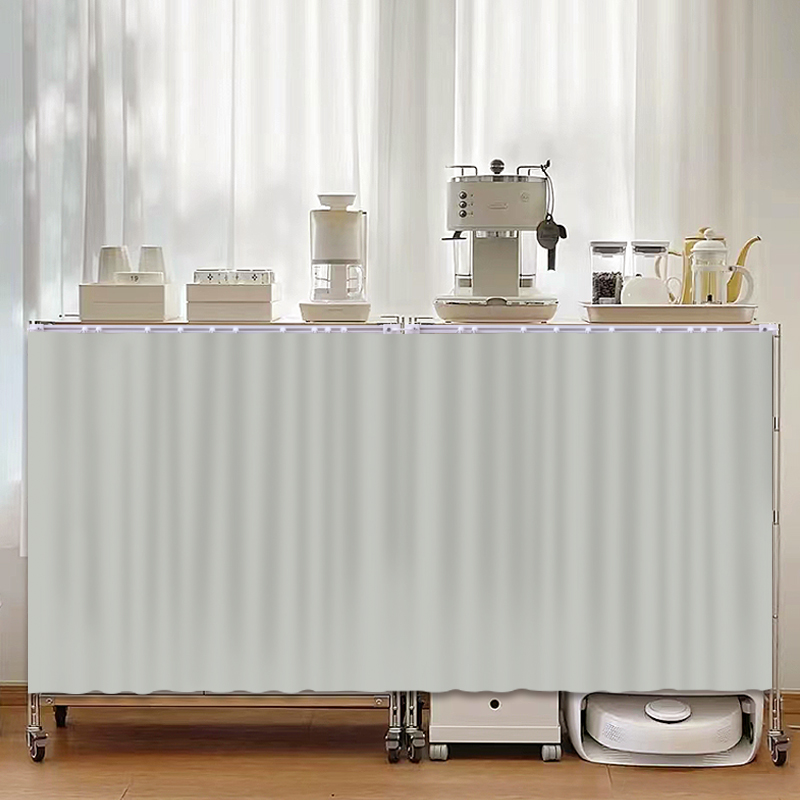 柜子遮挡帘纯色杂物防尘帘橱柜拉帘免打孔轨道遮丑帘书柜鞋柜布帘