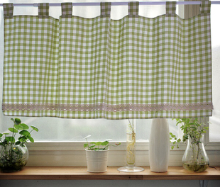 简约双面格子纯棉布艺门帘卧室客厅厨房半帘布帘定做窗帘隔断布帘