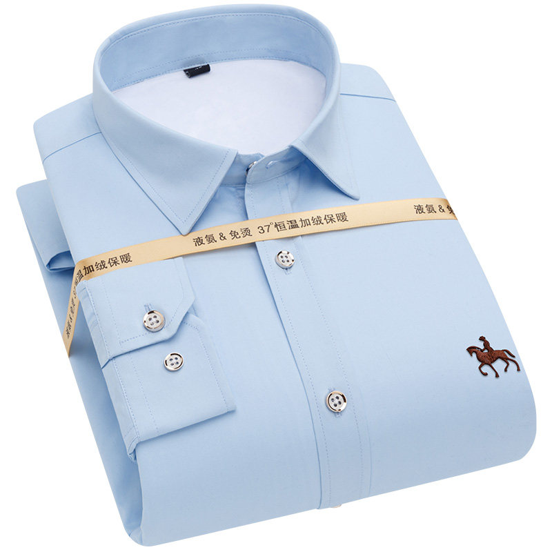 2025冬季新款加绒加厚保暖男士白色衬衣蓝色衬衫男长袖纯棉职业装