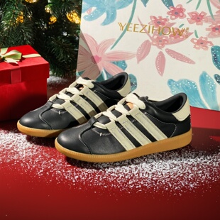 复古系带平底舒适鞋 2026新款 清仓真皮拼色德训鞋 女鞋 2502 轻奢断码