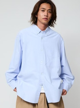 日单潮牌freaks store全棉水洗牛津纺宽松廓形长袖衬衣男女四季