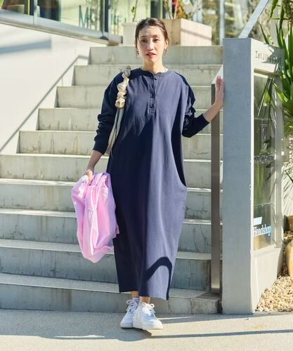日单潮牌FREAKS STORE美国棉亨利领长袖连衣裙女士春秋款宽松休闲