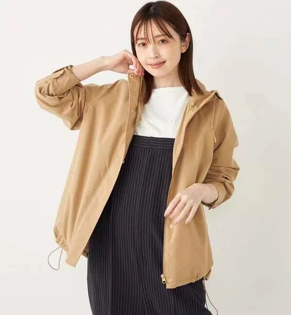 日单小众贵牌SHIPS女士春秋款休闲连帽抽绳夹克风衣外套百搭宽松