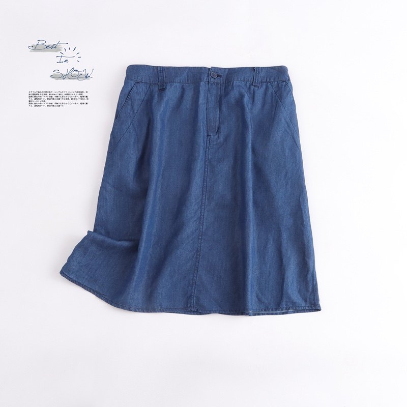 外贸出口日单女士棉质天丝水洗牛仔短裙半身裙松紧腰可系腰带四季