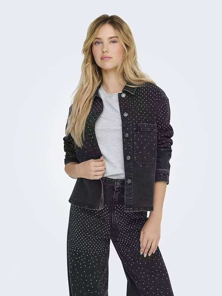 欧单O家女士重工水洗牛仔衬衣样式宽松夹克外套贴钻亮点设计春秋,女装/女士精品,短外套,淘宝优惠券,粉丝福利购,淘宝优惠卷