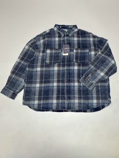 200斤 可穿特大码 日单全棉水洗牛仔布格子长袖 休闲衬衣春秋冬三季