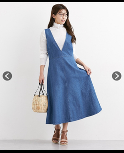 日单女士全棉水洗牛仔斜纹纱卡背带连衣裙