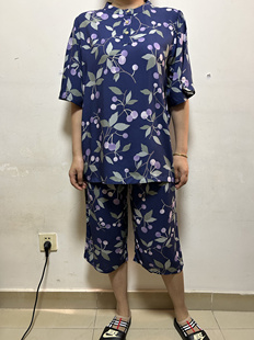 日单女士人棉凉感休闲家居服睡衣汗蒸洗浴套装 子松紧腰 上衣套头裤