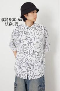 日单潮牌rcwb流行原创印花短袖衬衣宽松宽大廓形男女同款春夏凉感