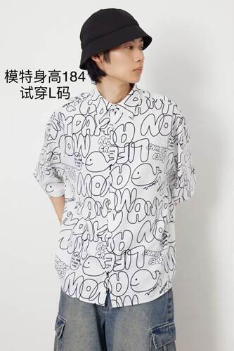 日单潮牌rcwb流行原创印花短袖衬衣宽松宽大廓形男女同款春夏凉感