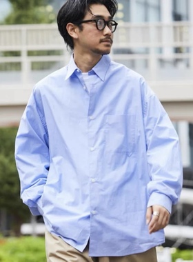 日单潮牌freaks store全棉精梳棉纯色简约长袖衬衣男女同款四季