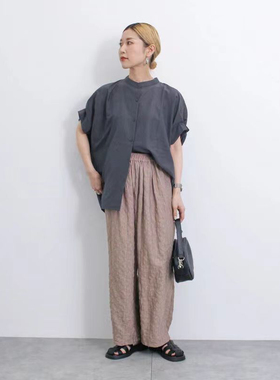 日单sm2blue女士蕾丝布松紧腰宽松大裆休闲气球裤