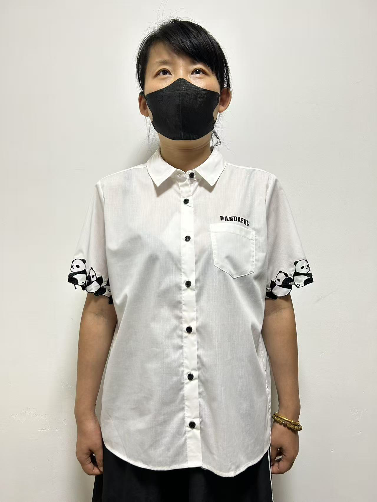 日单女士夏季薄款卡通动物系列刺绣短袖衬衣落肩款宽松甜美可爱款