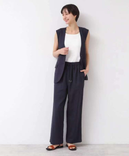 日单贵牌dessin女士亚麻混纺薄款 春夏秋纯色百搭 松紧腰直筒休闲裤