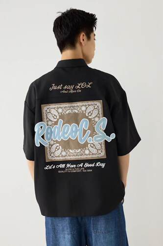 日单潮牌RODEO CROWNS rcwb COOLMAX刺绣短袖衬衣弹力吸湿速干