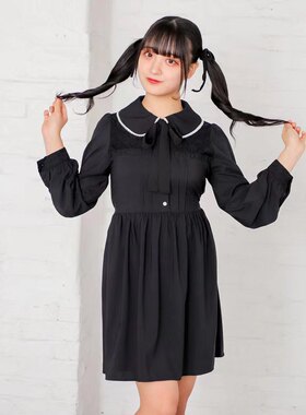 日单女士萝莉风甜美可爱娃娃领连衣裙蕾丝拼接设计蕾丝袖口