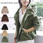 日单classical elf女士春秋全棉斜纹布宽松休闲连帽拉链风衣外套