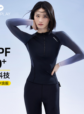 AquaPlay黑色分体泳衣女长袖长裤游泳衣防晒冲浪服潜水服水母服