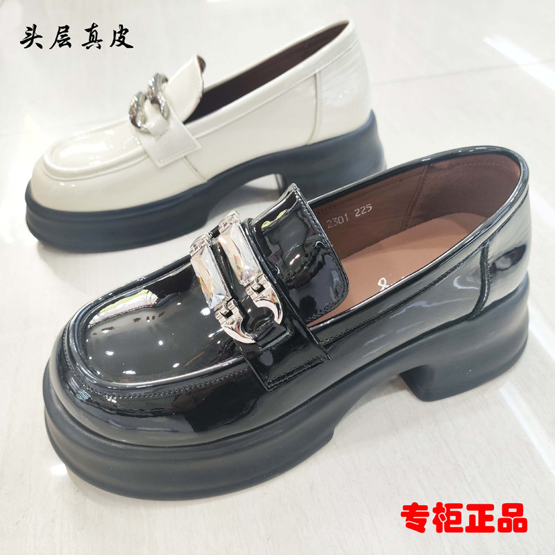专柜正品新款漆皮真皮乐福鞋女鞋
