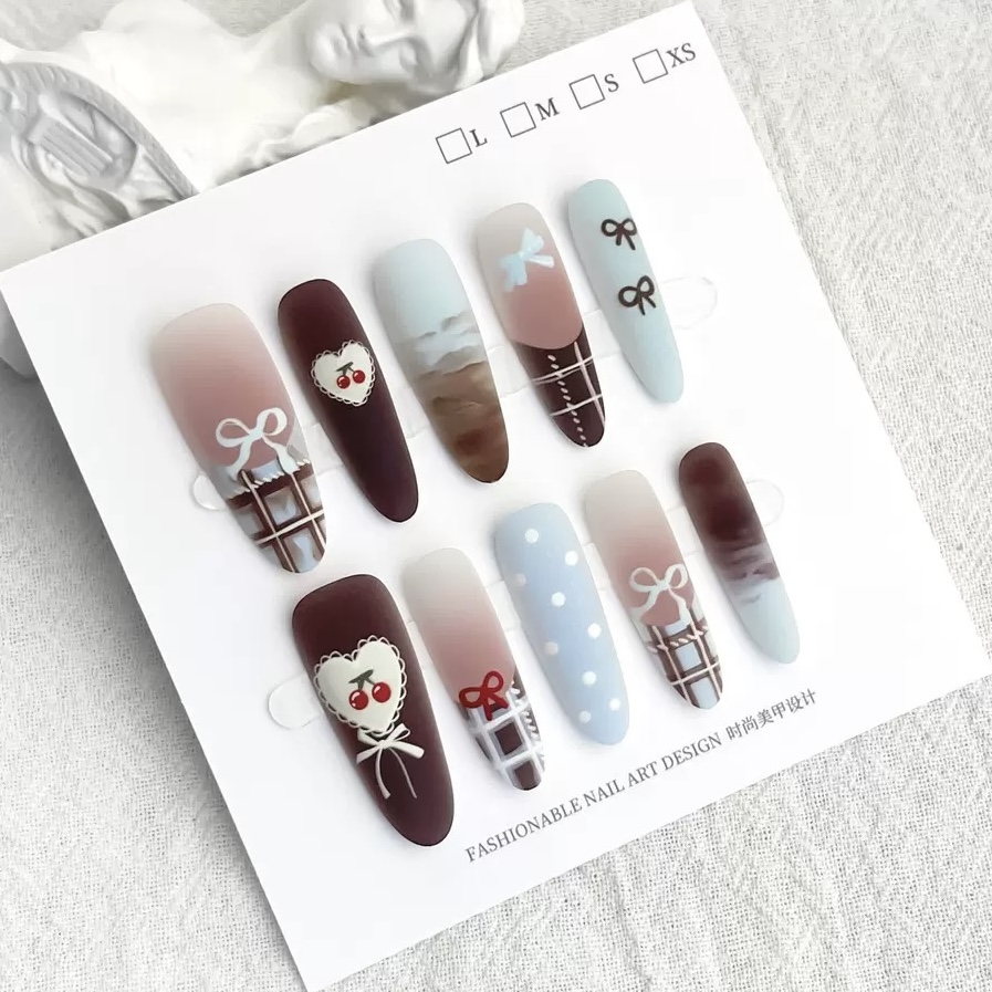 【Yuki穿戴甲】秋冬新款棕栀子法式高级感气质假指甲贴片长椭圆