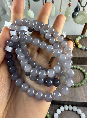 原创设计天然和田玉烟紫卡8圆珠手串编号404多样性发货