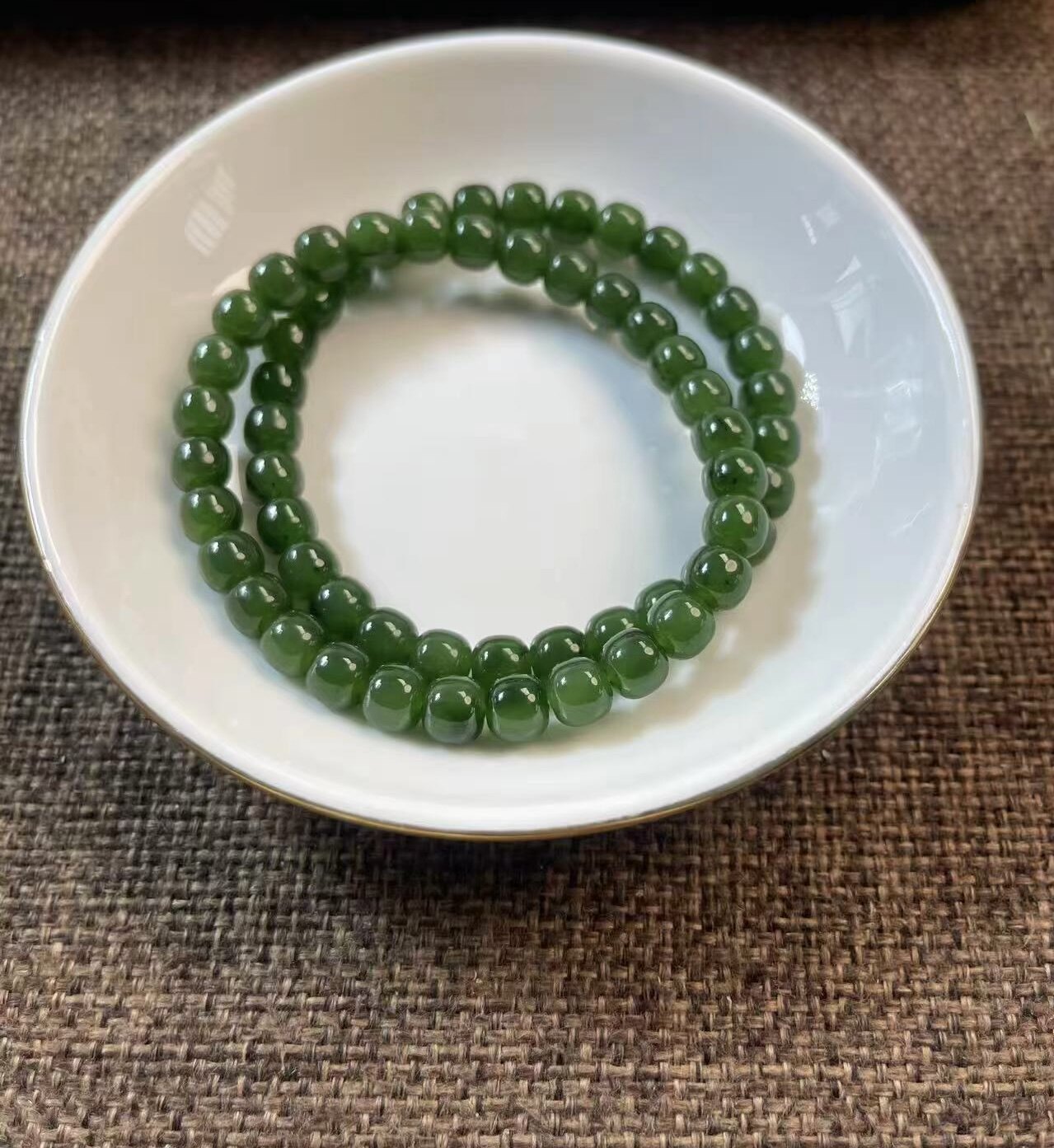 俄碧老料菠菜绿老形珠7mm手串大气油润百搭款带国检证书编号2728