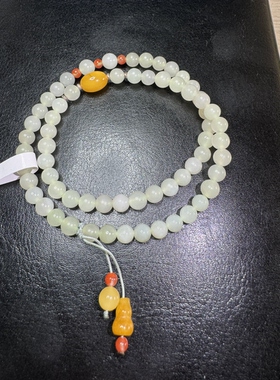 原创设计天然和田玉白玉晴水双圈手串编号581多样性发货