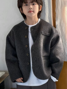 童装女童双面羊绒帅气男孩羊毛大衣2024新款儿童短款呢子外套冬装