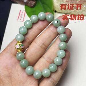 缅甸天然翡翠手链女士玉手串A货圆珠佛珠项链翠绿色阳绿冰透油青