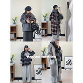 LUNAFUNG冯下文双面呢围巾大衣羊毛格子长款 高级感两面穿毛呢外套