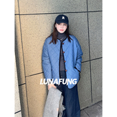 LUNAFUNG冯下文保暖菱格圆领棉衣棉服女绗缝外套宽松宋茜牛仔棉袄