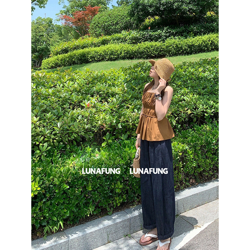 LUNAFUNG冯下文·棕色抹胸褶皱吊带上衣夏季收腰显瘦外穿吊带背心,女装/女士精品,背心吊带,淘宝优惠券,粉丝福利购,淘宝优惠卷